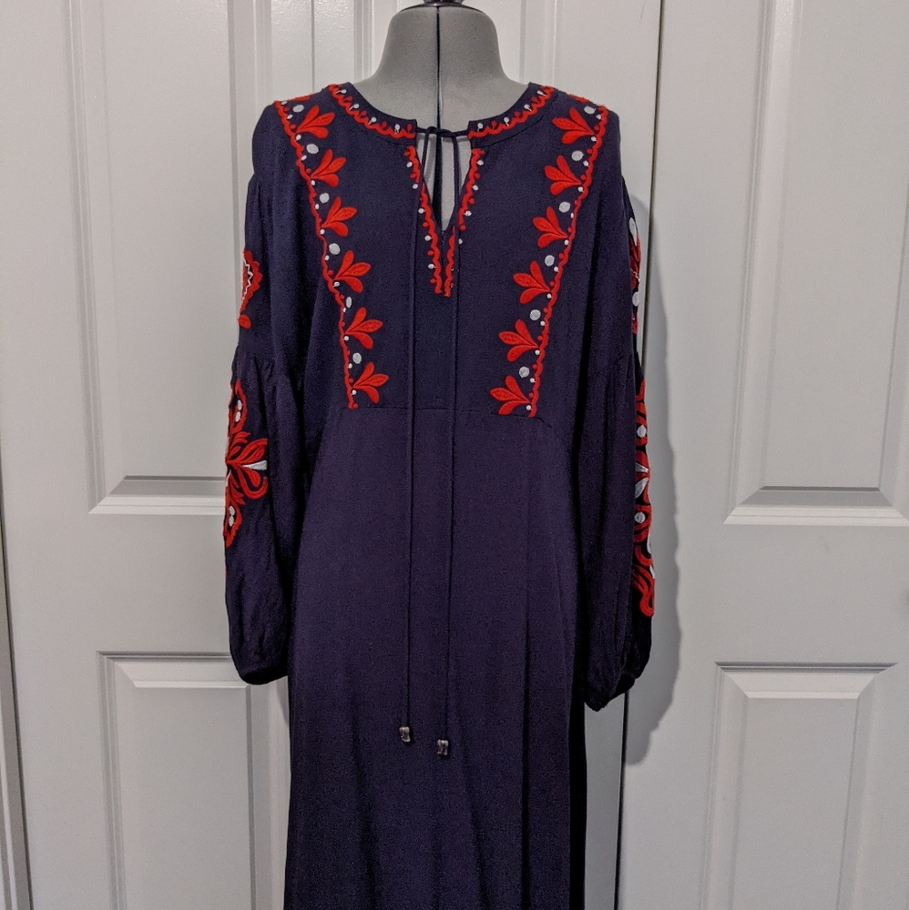 Embroidered Navy Maxi Dress
